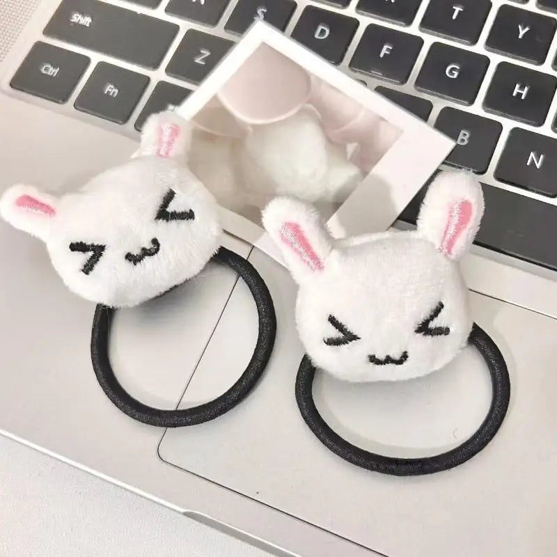 Cute Plush Bunny Hair Tie Set for Girls and Students - All Colors Available