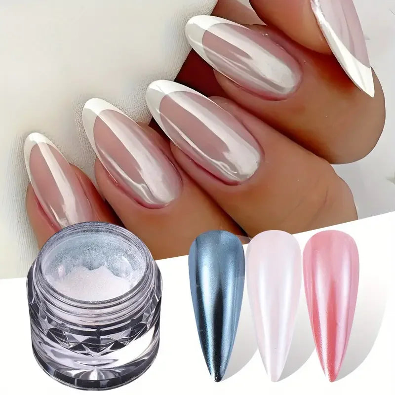White Chrome Nail Powder Shimmer Glitter Effect for Nails - Multiple Colors