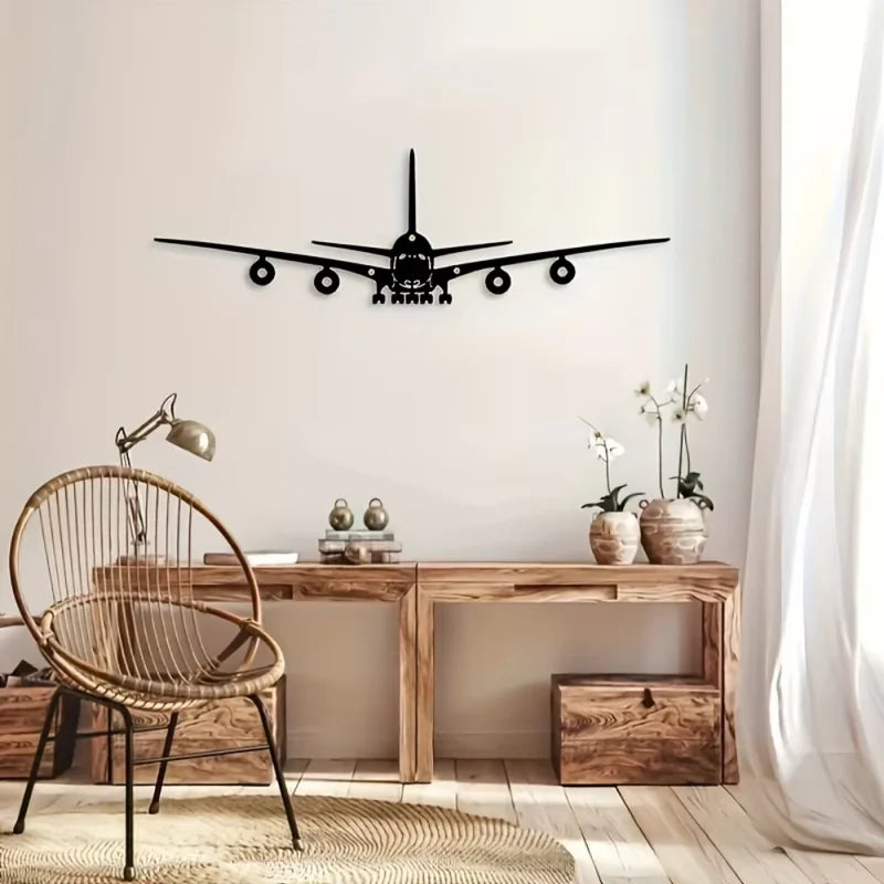Iron Wall Art Sculpture - Rustic Metal Airplane Wall Decor for Home & Office