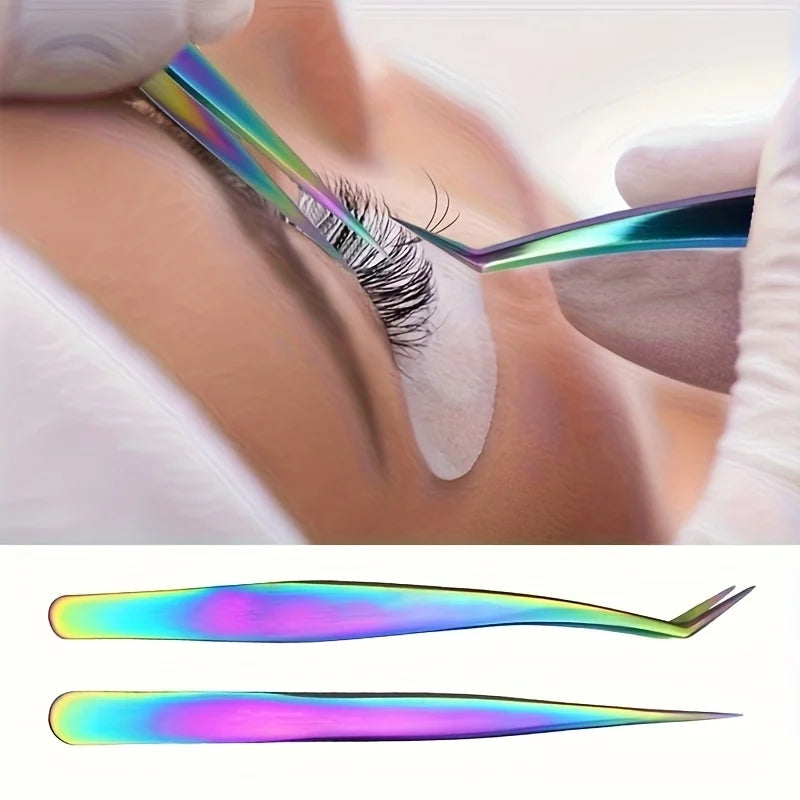 Stainless Steel Eyelash Tweezers Set with Box - Precision Makeup Tool for Women, 3 Pieces