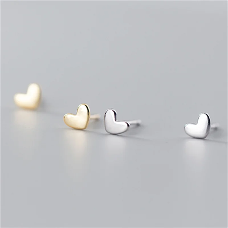 Minimalist Sterling Silver Heart Stud Earrings for Women and Teens