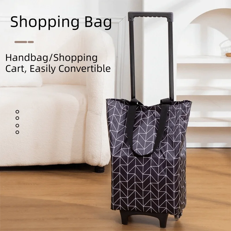 Large Capacity Waterproof Foldable Shopping Cart with Retractable Handle and Wheels