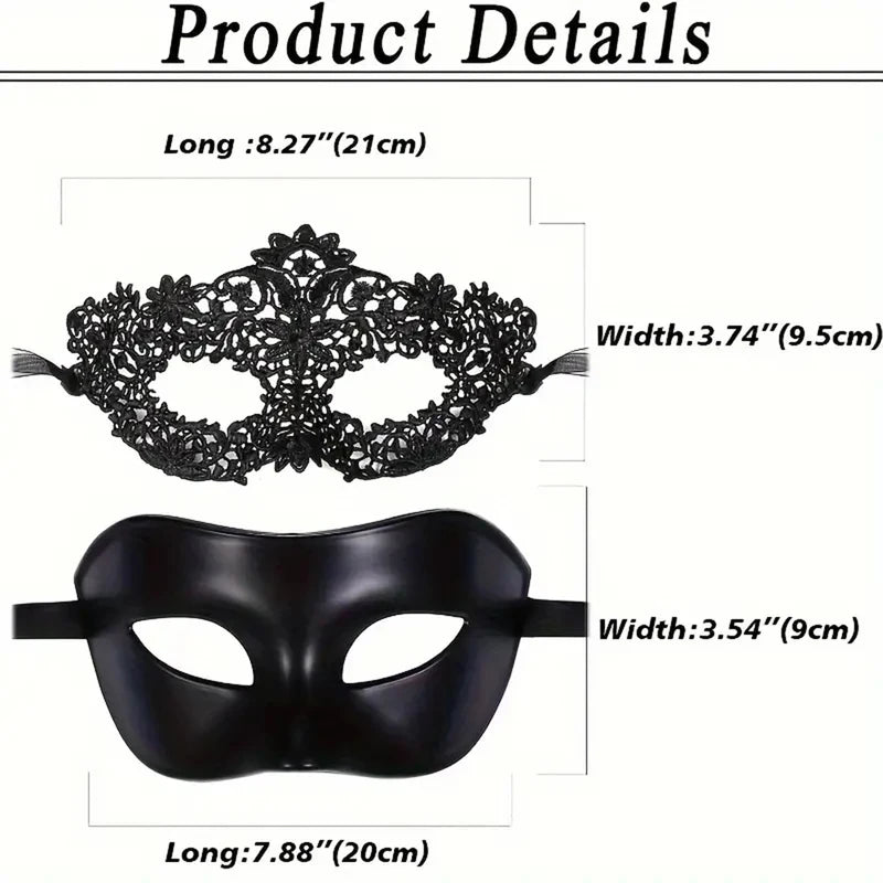 Elegant Black Lace Masquerade Mask Set for Couples - Venetian, Mardi Gras, Halloween