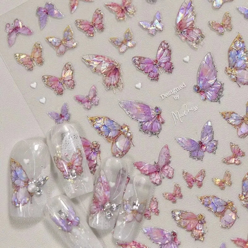 5D Relief Glitter Butterfly Nail Stickers - Aurora Nail Art Decorations for DIY Manicure