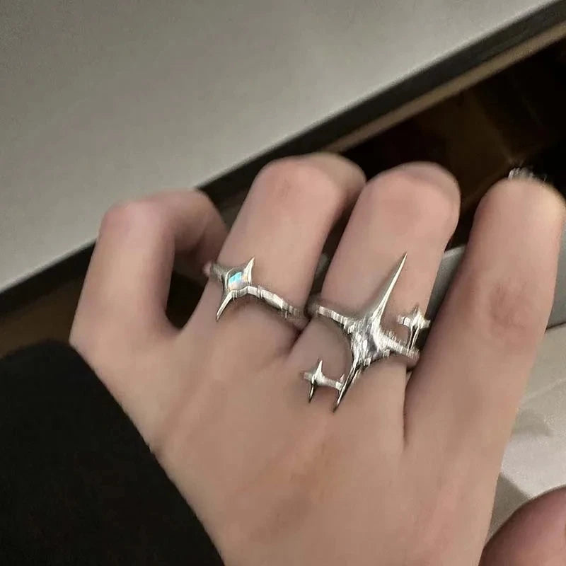 Vintage Cross Star Open Ring for Women Men Gothic Punk Jewelry Adjustable Gift