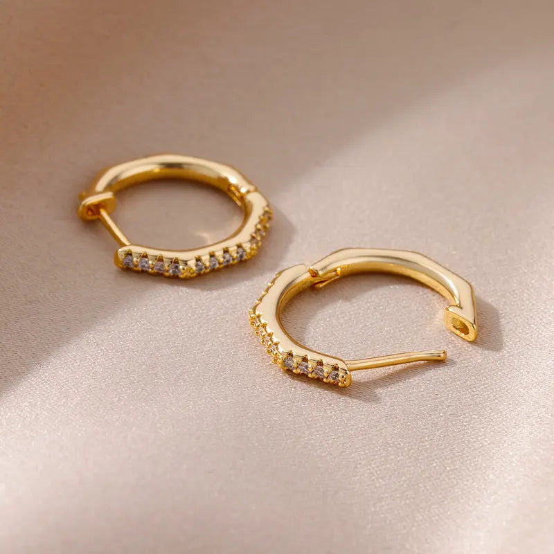 Polygon Zirconia Earrings for Women Stainless Steel Hoop Jewelry Trend 2024