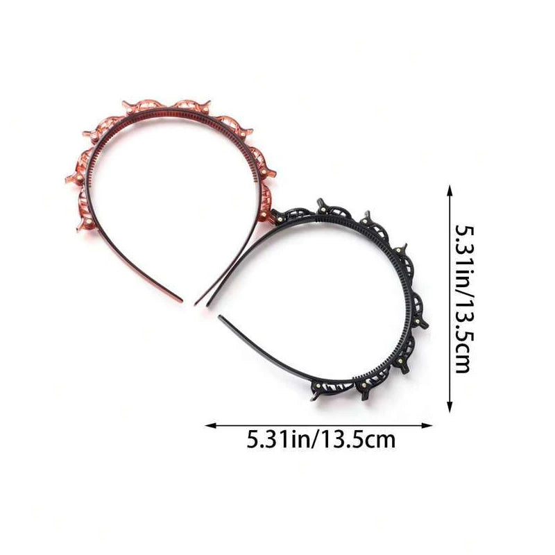 Woven Hairband with Clips for Bangs - Multi-Layer Hollow Braided Head Accessory