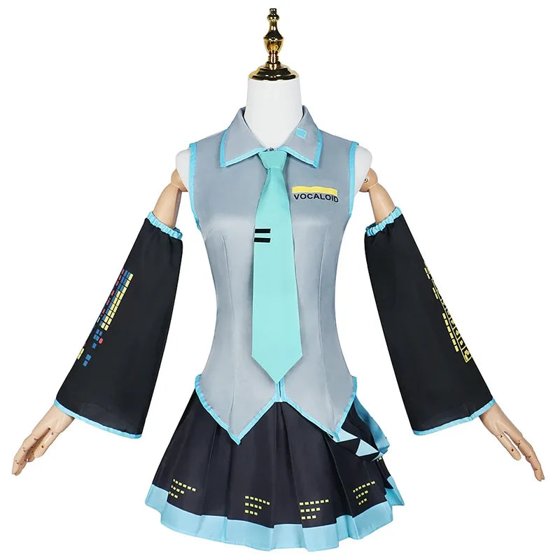 Anime Character Cosplay Costume Hatsune Miku Outfit with Wig and Accessories for Halloween