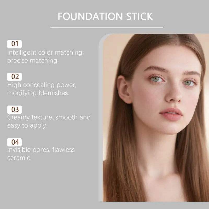 Color-Changing Foundation Stick with Hydrating Matte Concealer - Lightweight & Brightening