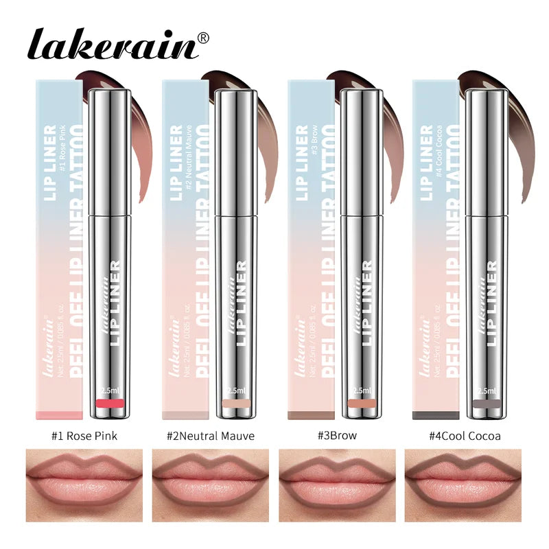 Long-Lasting Waterproof Lip Liner & Lip Stain Set - Matte Peel Off, 4 Colors