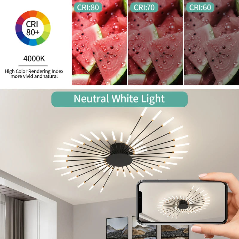 Modern LED Ceiling Light Fixture for Living Room Kitchen Bedroom - 12-42 Heads