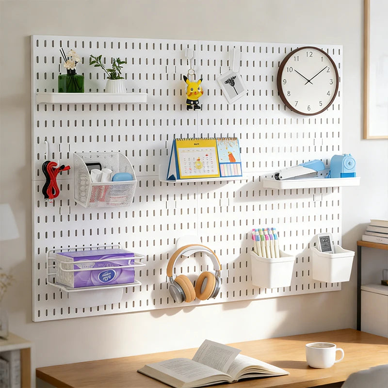 Home Storage Pegboard Wall Rack - Drill-Free Mount for Organizing Household Items