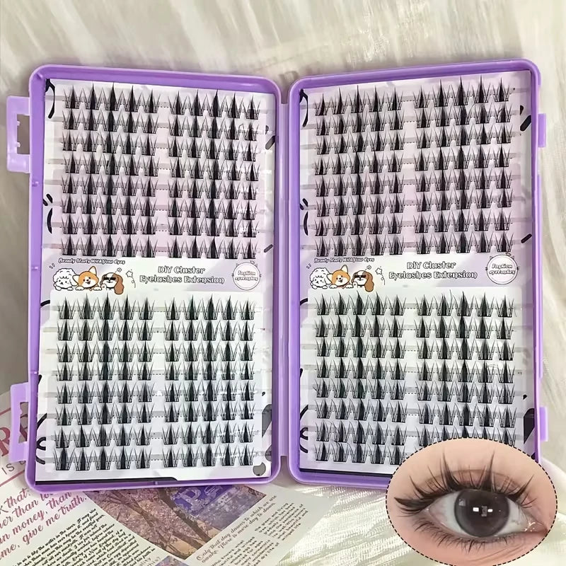Korean Style Reusable False Eyelash Clusters 320pcs - Slim 13mm for Natural Look