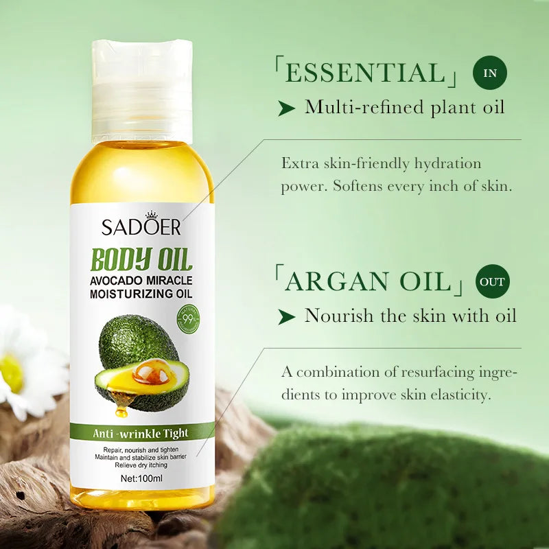 Natural Avocado Almond & Argan Oil for Face Hair & Body Moisturizing Massage Oil