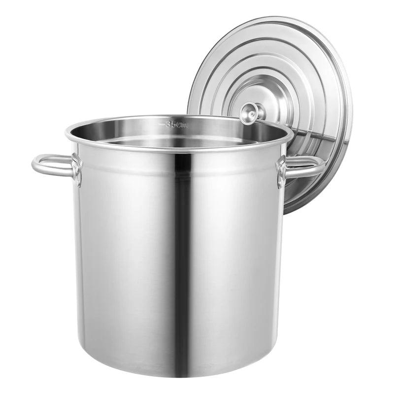 35L Stainless Steel Stock Pot with Lid & Handles - Multi-Functional Kitchen Cookware