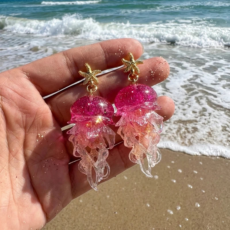 Ocean Starfish Jellyfish Acrylic Earrings for Women - Summer Vacation Style Jewelry