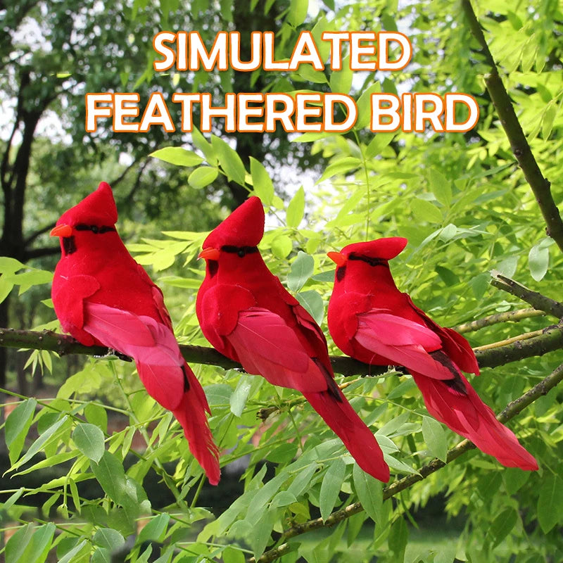Red Feather Velvet Bird Decor - Artificial Ornamental Bird for DIY, Party & Home