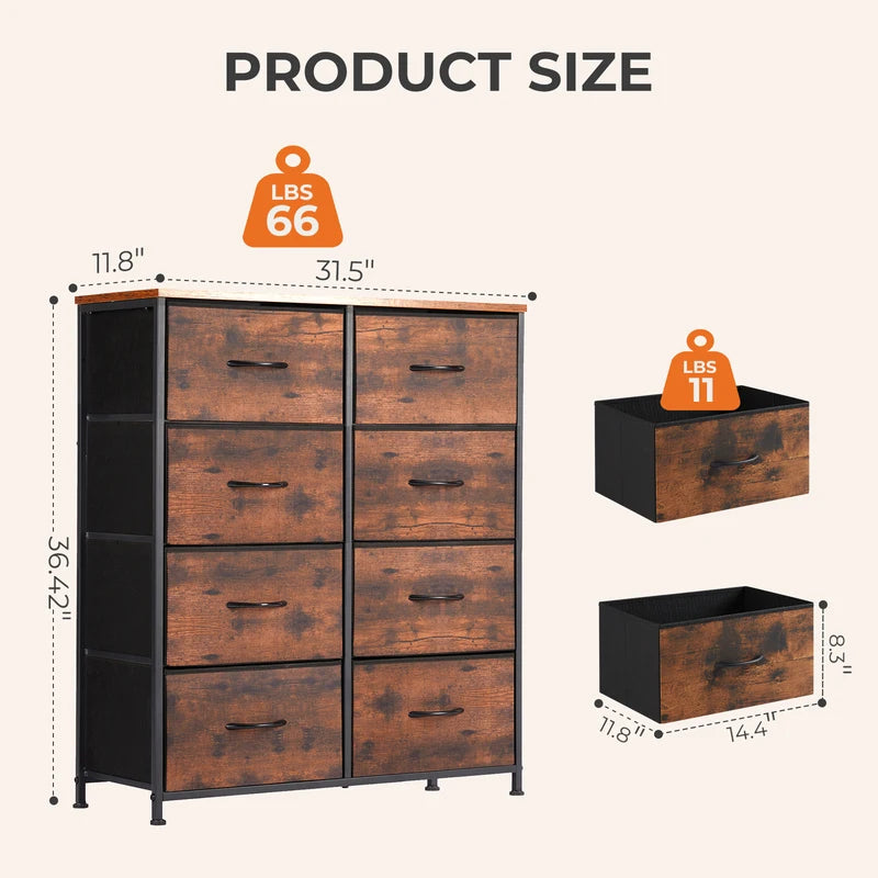 Fabric Drawer Cabinet with Wooden Top and Metal Frame, Multi-Use Storage Chest for Living Room or Bedroom