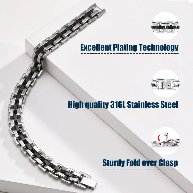 Men's Stainless Steel Chain Link Bracelet - Adjustable Wristband for Gift