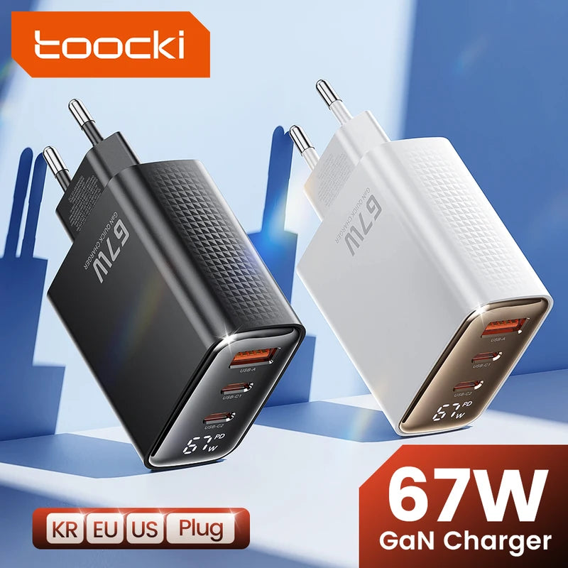 GaN Fast Charger with Digital Display 67W USB-C Power Adapter for Laptop & Mobile