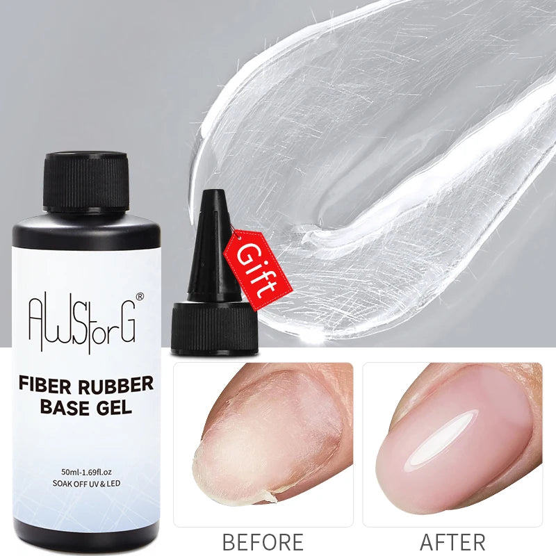 Fiber Rubber Base Gel for Nails - Clear 50ml UV & LED Soak Off Construction Gel