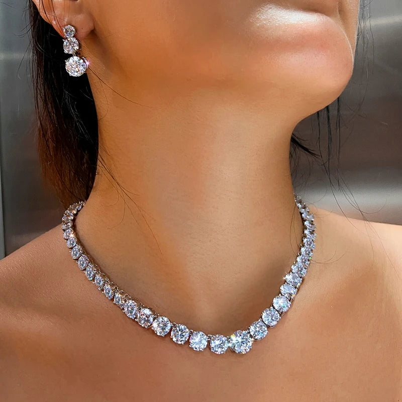 Women’s Cubic Zirconia Tennis Necklace and Earrings Set Bridal Jewelry