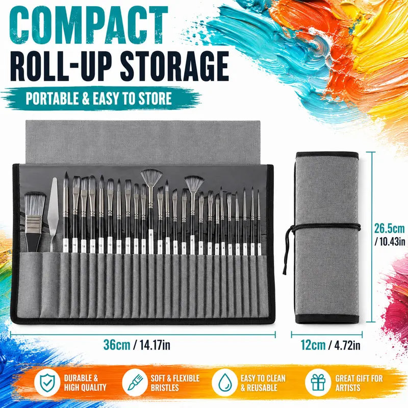 24-Piece Artist Paint Brush Set with Synthetic Brushes, Palette Knife & Storage Case for Acrylic Watercolor Oil & DIY Crafts