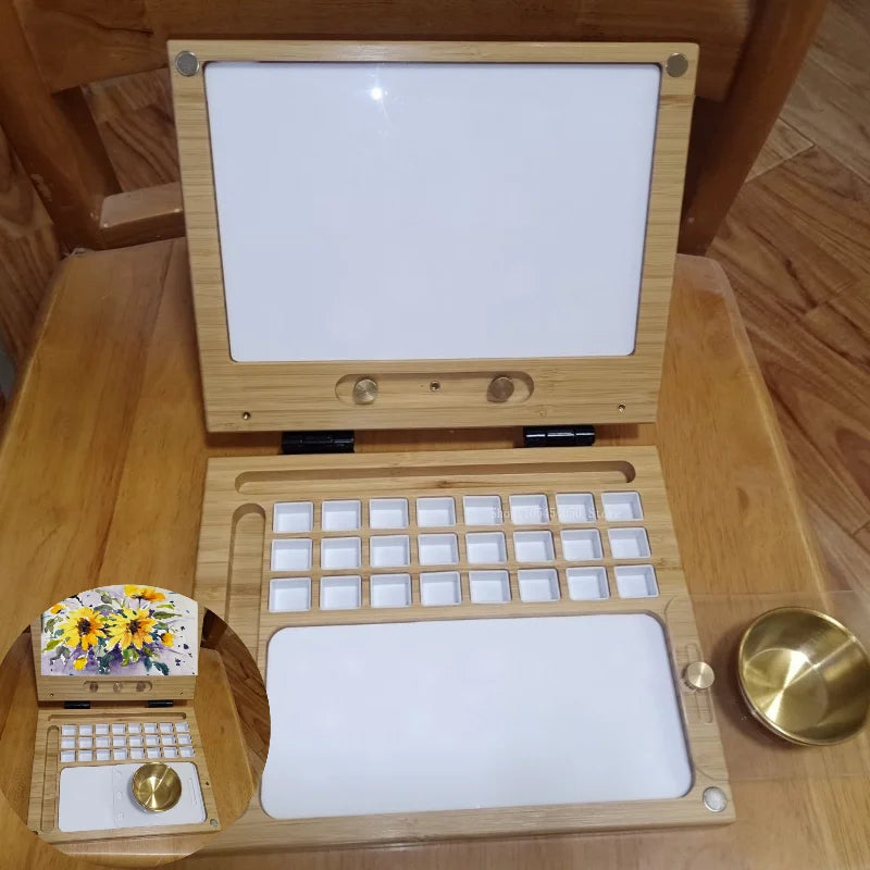 24-Cell Bamboo Watercolor Paint Box, Portable Art & Sketching Kit