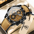 Men's Waterproof Luminous Quartz Chronograph Watch with Leather Strap