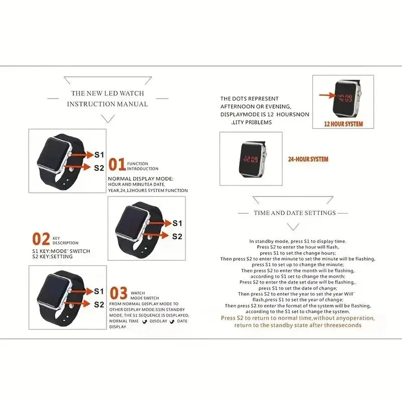 Digital LED Sport Watch for Men Women Waterproof Casual Silicone Band