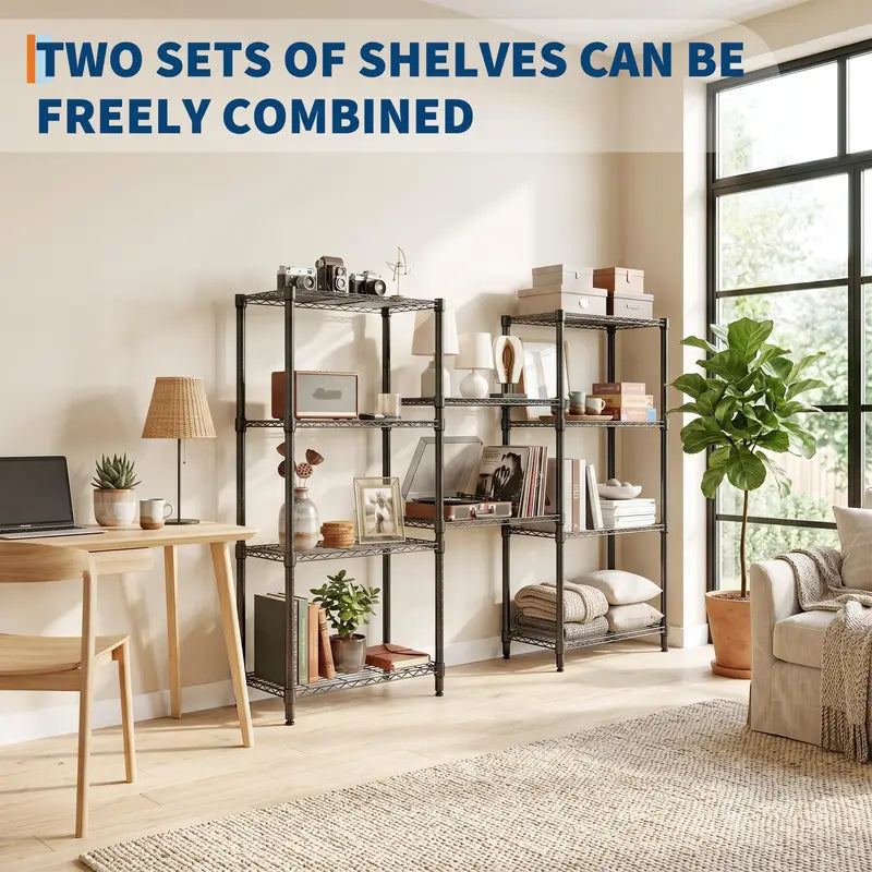 Heavy-Duty 4-Tier Steel Garage Storage Shelves - Adjustable Wire Racks, Black, 72" H