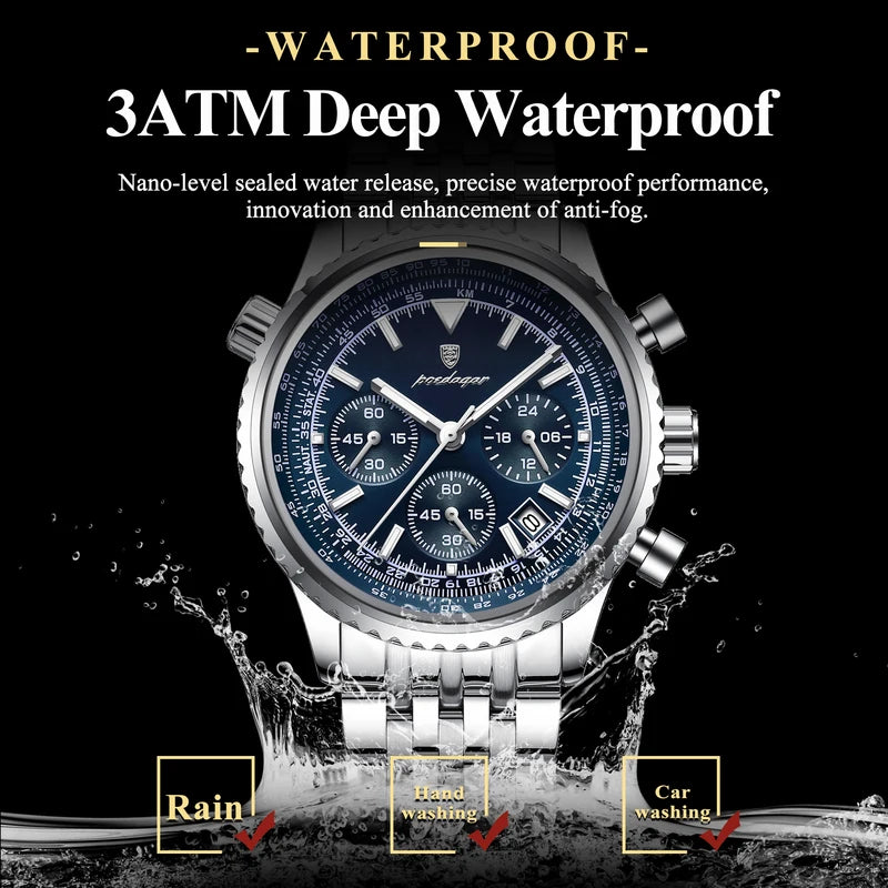 Men's Waterproof Luminous Chronograph Military Watch Stainless Steel Quartz