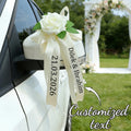 Wedding Car Door Decorations White Rose Bow Ribbon Customizable Vehicle Ornament