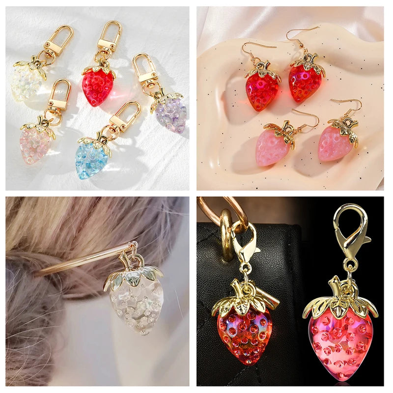 10pcs Transparent Strawberry Acrylic Charms for DIY Jewelry & Accessories