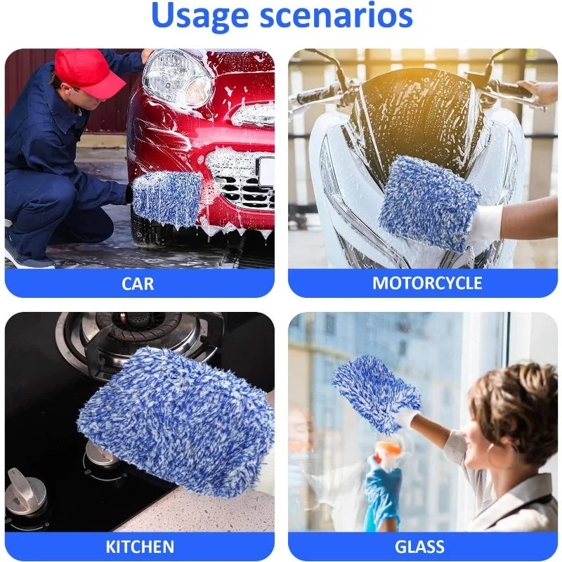 Car Wash Mitt Sponge with Soft Plush Fiber for Scratch-Free Vehicle Cleaning