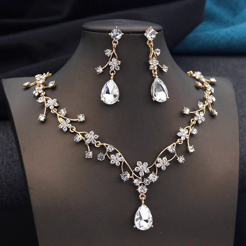 Rhinestone Water Drop Bridal Jewelry Sets for Women Wedding Necklace & Earrings