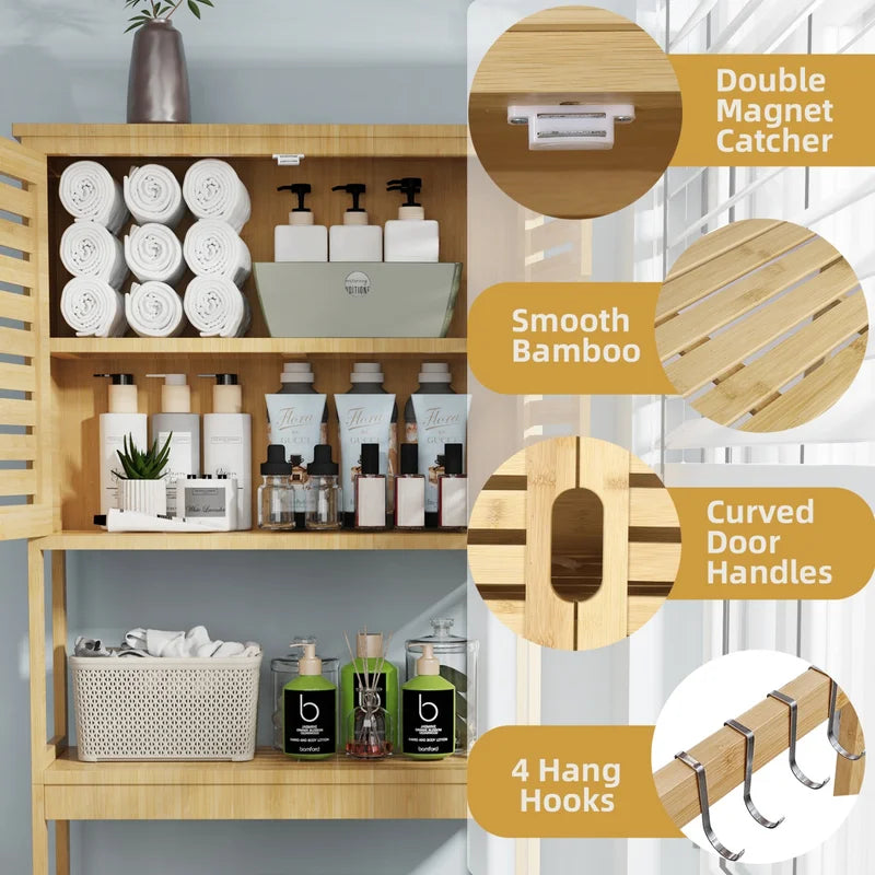 Natural Bamboo Over-the-Toilet Storage Rack 3-Tier Bathroom Organizer Space Saver