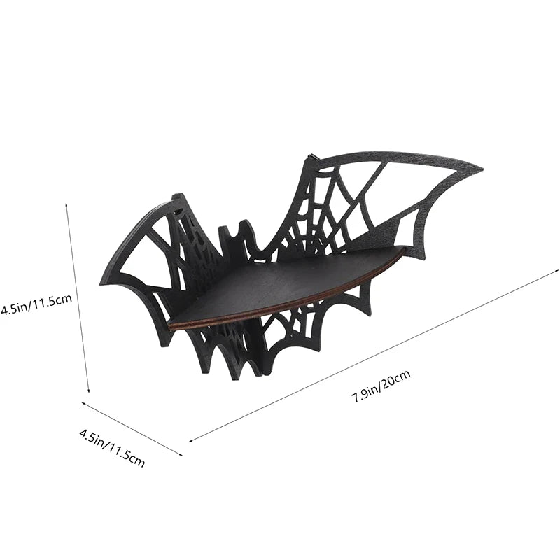 Bat Shaped Floating Corner Shelf - Wooden Gothic Wall Display Shelf for Home Decor