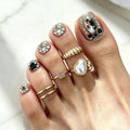 Adjustable Toe Rings Set for Women - Pearl Inlay Open Foot Jewelry