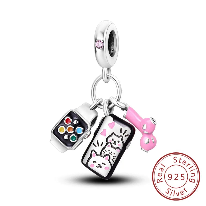 Sterling Silver Charm Beads with Bow and Perfume Bottle Design for DIY Jewelry Gifts