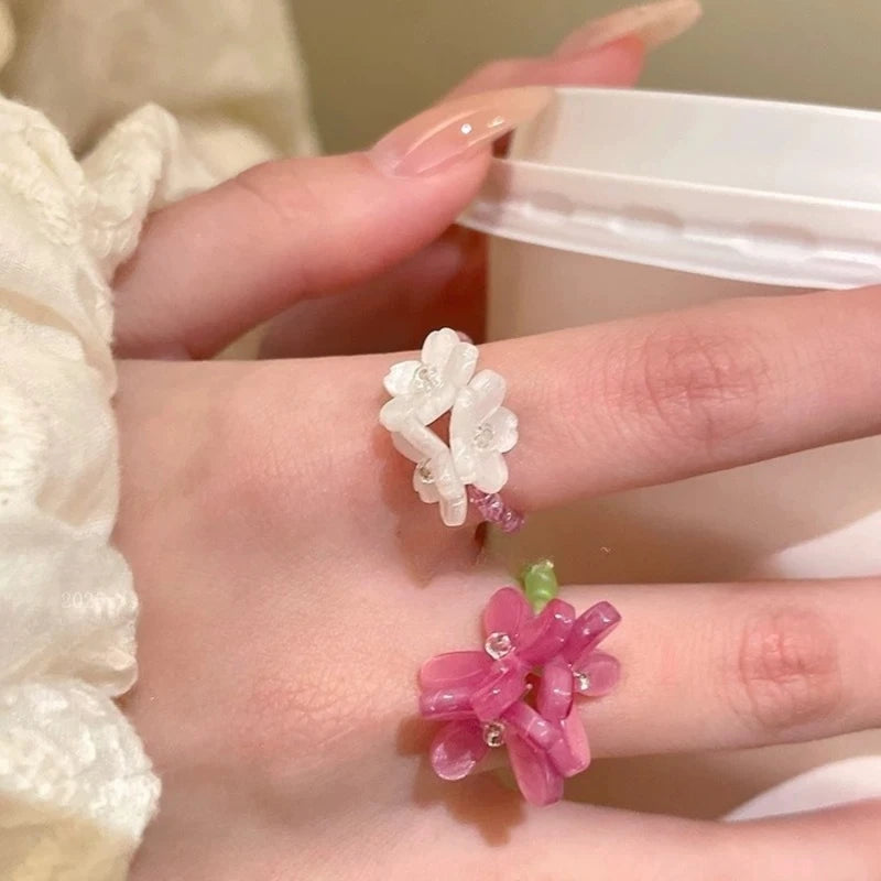 Romantic Beaded Flower Ring for Women Summer Spring Gift Jewelry Accessories