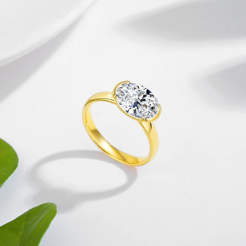 14K Gold Moissanite Engagement Ring Oval Cut 3CT Lab Created Wedding Jewelry