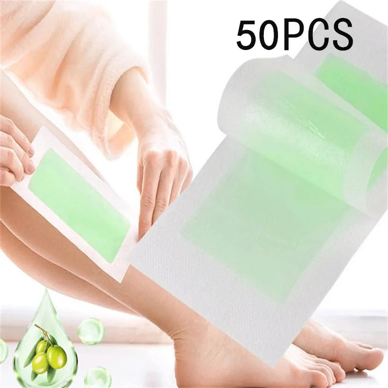 Professional Hair Removal Wax Strips - Double Sided Depilation Paper for Body Face Bikini Legs - 10/50 Sheets