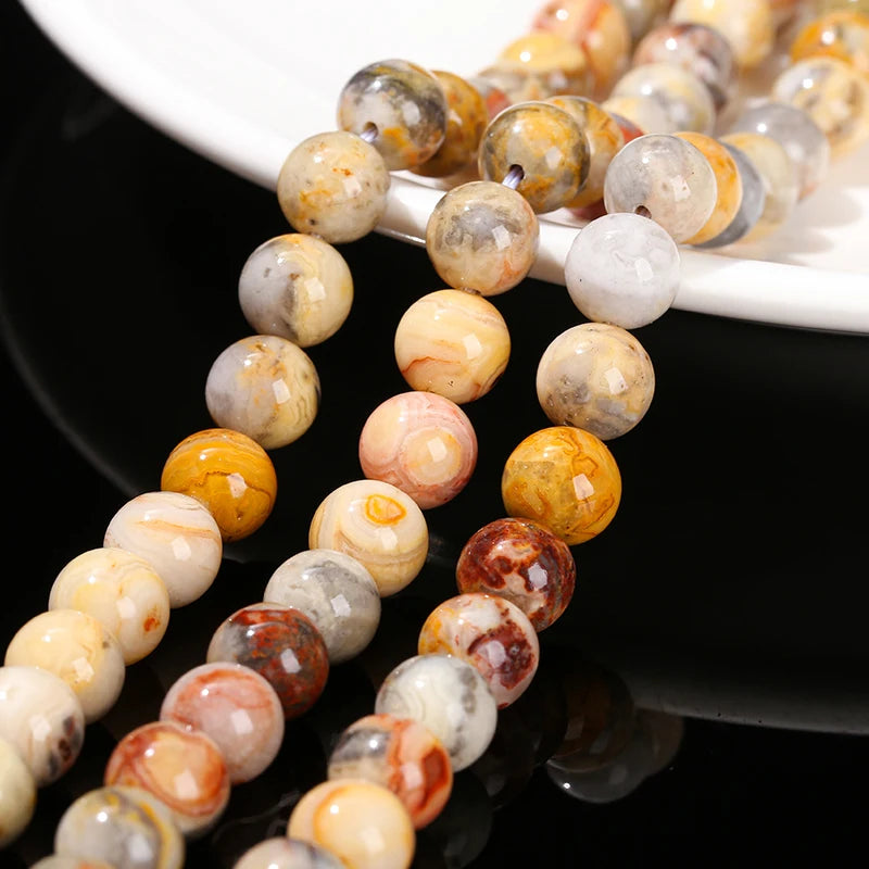 Natural Stone Crazy Lace Agate Bead Set - Round Loose Spacer Beads for Jewelry Making