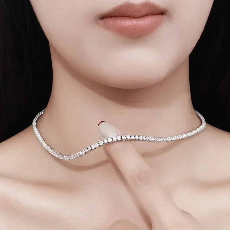 Sterling Silver Necklace with Zircon Chain for Women Engagement Wedding 4mm 45cm