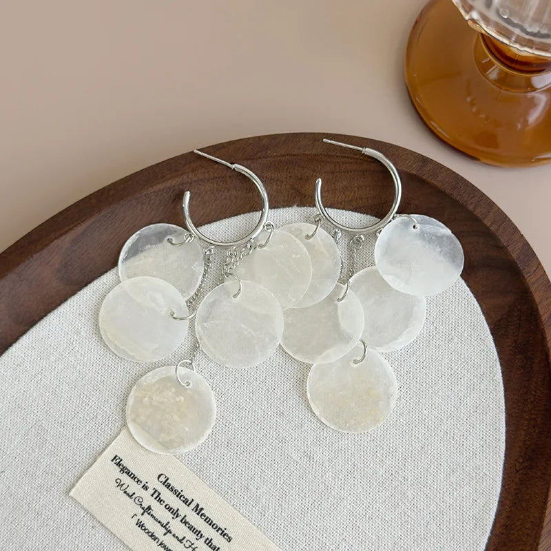 Beach Vacation Long Tassel Shell Earrings for Women Summer Statement Dangle Lightweight Jewelry