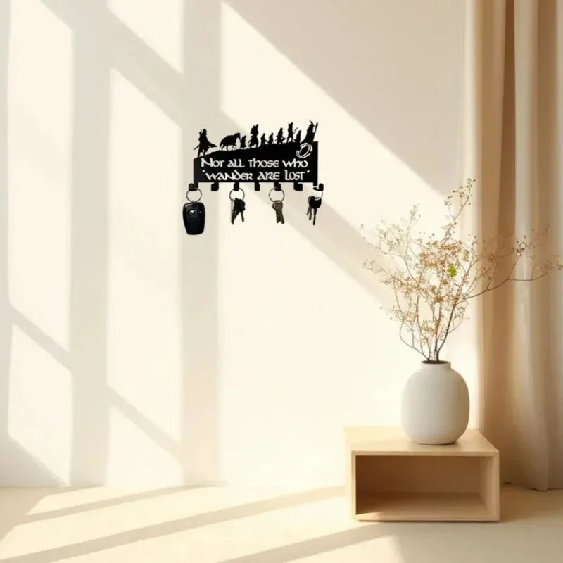 Metal Wall Mount Key Holder with Hooks - Decorative Home Storage Organizer