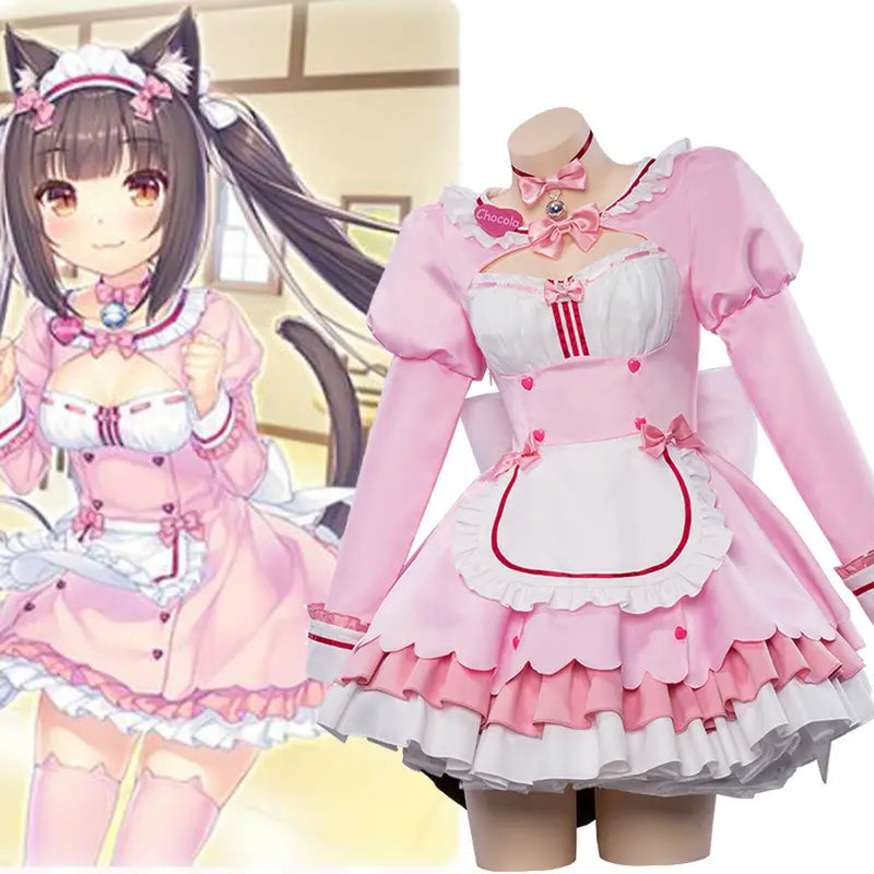 Anime Cat Girl Costume Set for Cosplay and Halloween - Pink & Blue Variants