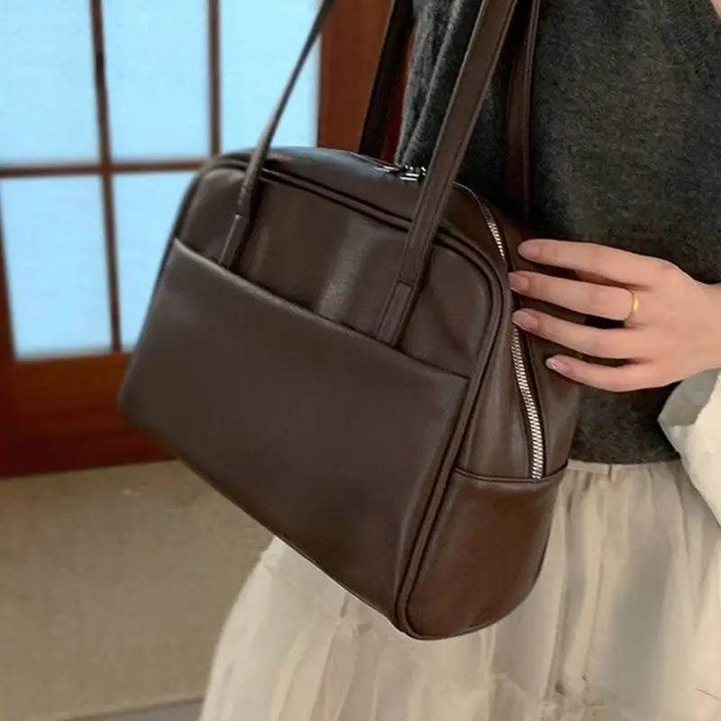 Large Capacity PU Leather Shoulder Bag with Pendant for Women