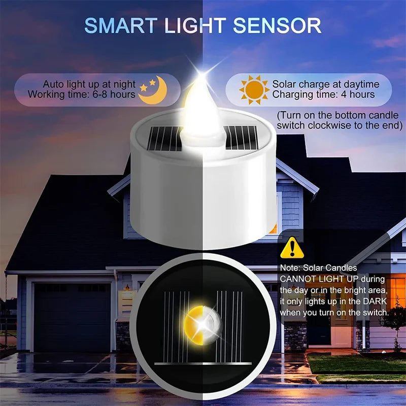 Outdoor Solar Flameless LED Tea Lights Waterproof Rechargeable for Garden & Party Decor